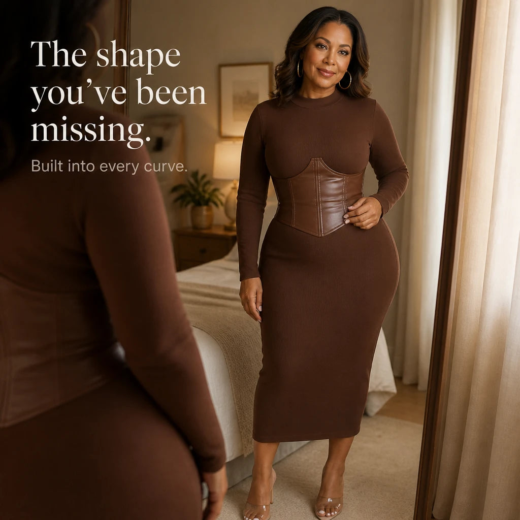 Velora – Corset-Waist Ribbed Knit Midi Dress