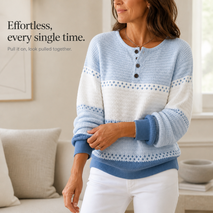 Waffleton – Layered Color-Block Waffle-Knit Henley Sweater