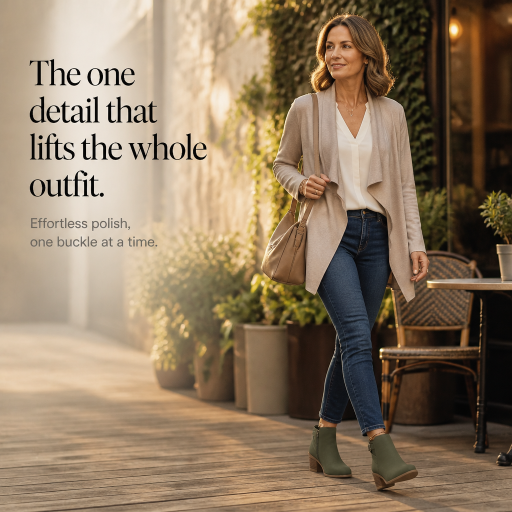 Buckle & Block – Slanted Buckle Side-Zip Ankle Boots