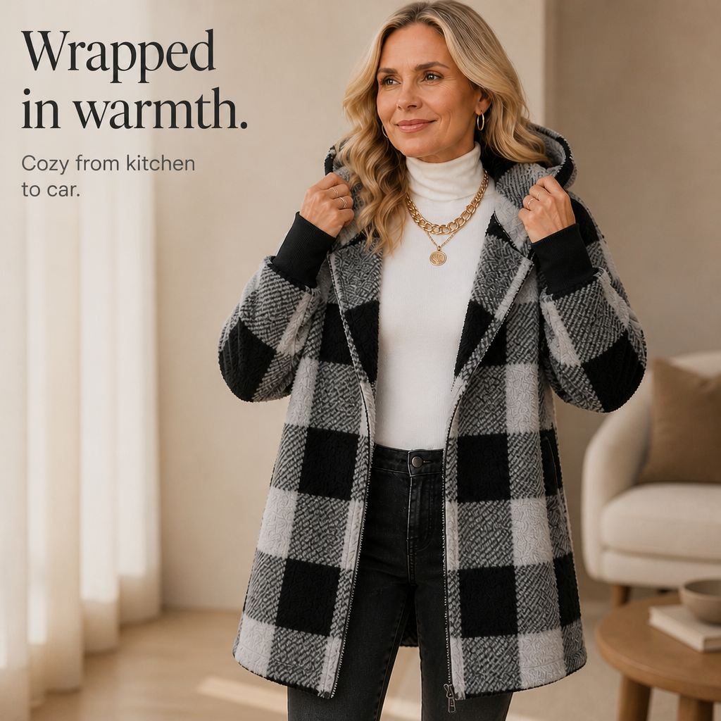 Plaidelle – Oversized Plaid Hooded Fleece Cardigan