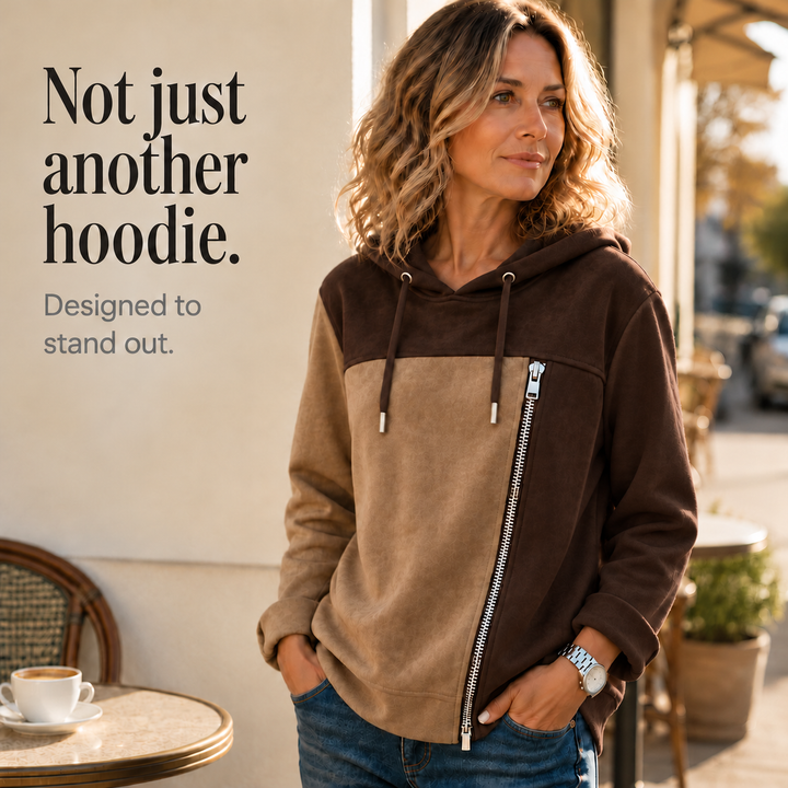 Contrast & Go – Colorblock Asymmetric-Zip Hoodie