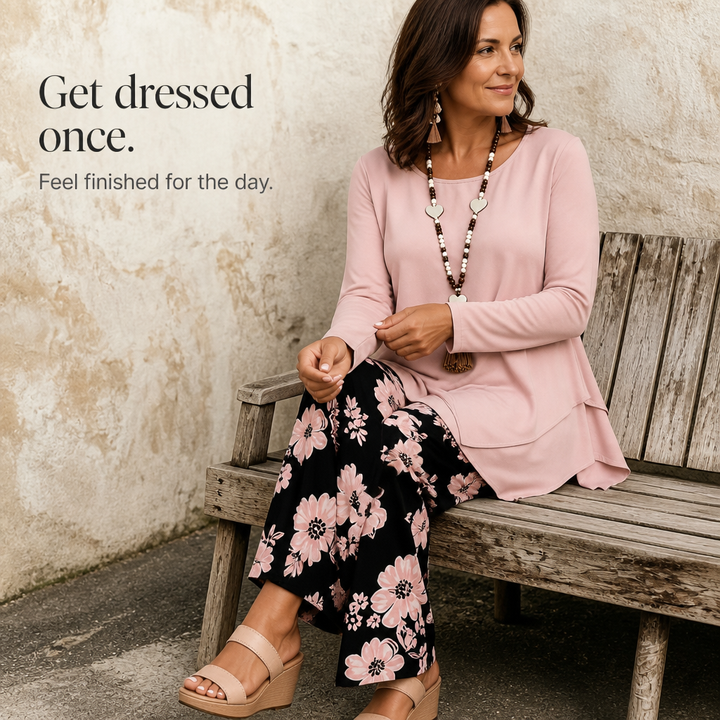 Wearbella – Double-Layer Flowy Top And Floral Wide-Leg Set
