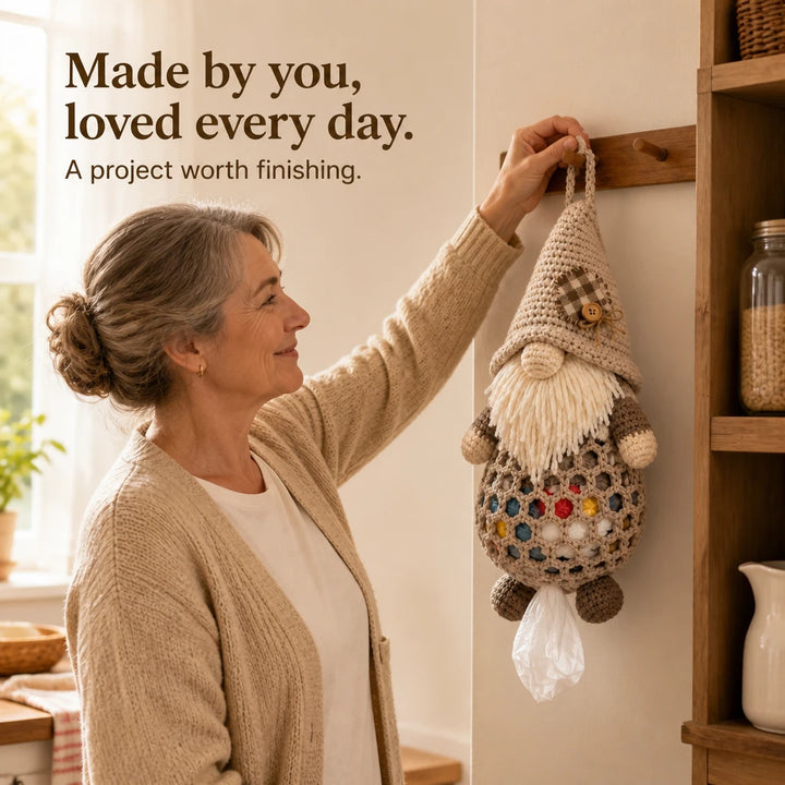 Gnome & Gather – Crochet Gnome Bag Holder