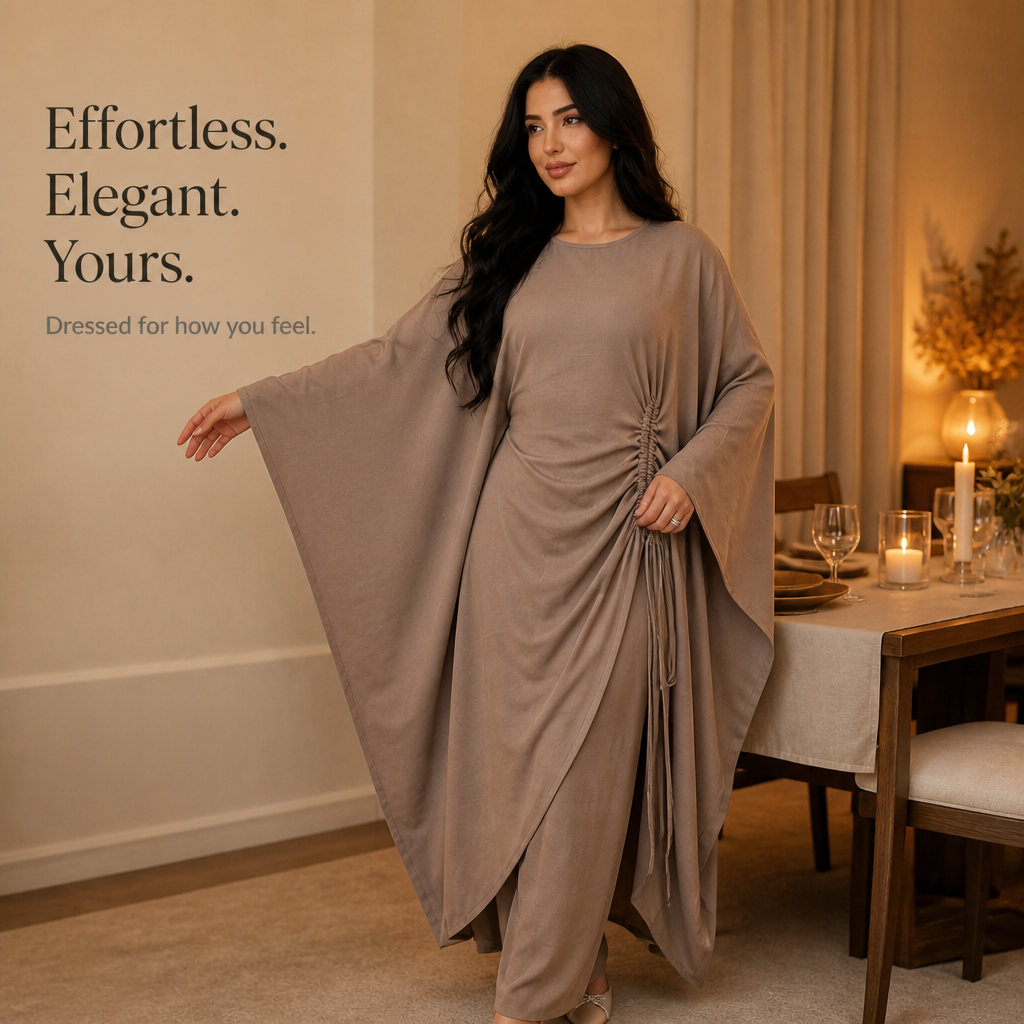 Cinchara – Ruched Waist Batwing Kaftan Two-Piece Set
