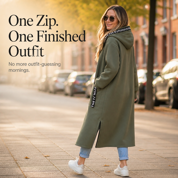 Wrapelle – Extra-Long Hooded Zip Jacket