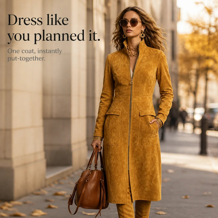 Velora – Fitted Stand-Collar Longline Coat