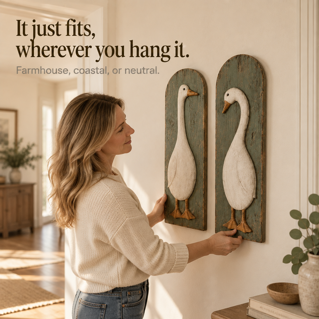 Farmvale – Rustic Wood Goose Wall Plaque Set
