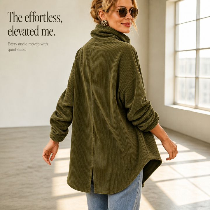 Foldover – Asymmetric Placket Funnel Neck Corduroy Top