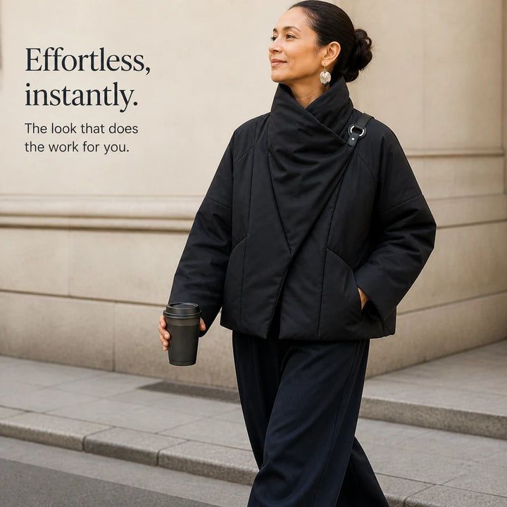 Veluna – Asymmetric Draped-Neck Puffer Jacket