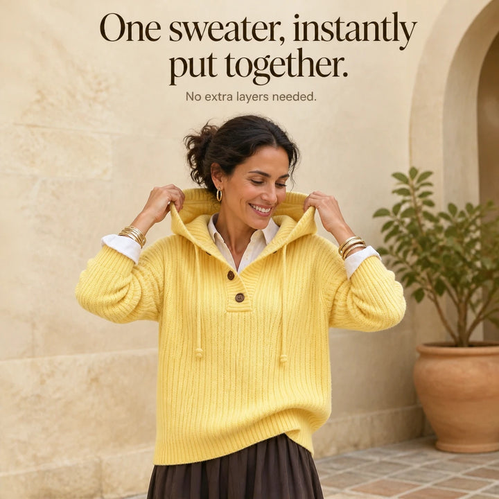 Sunlithe – Hooded Ribbed Collar Half-Zip Knit Pullover