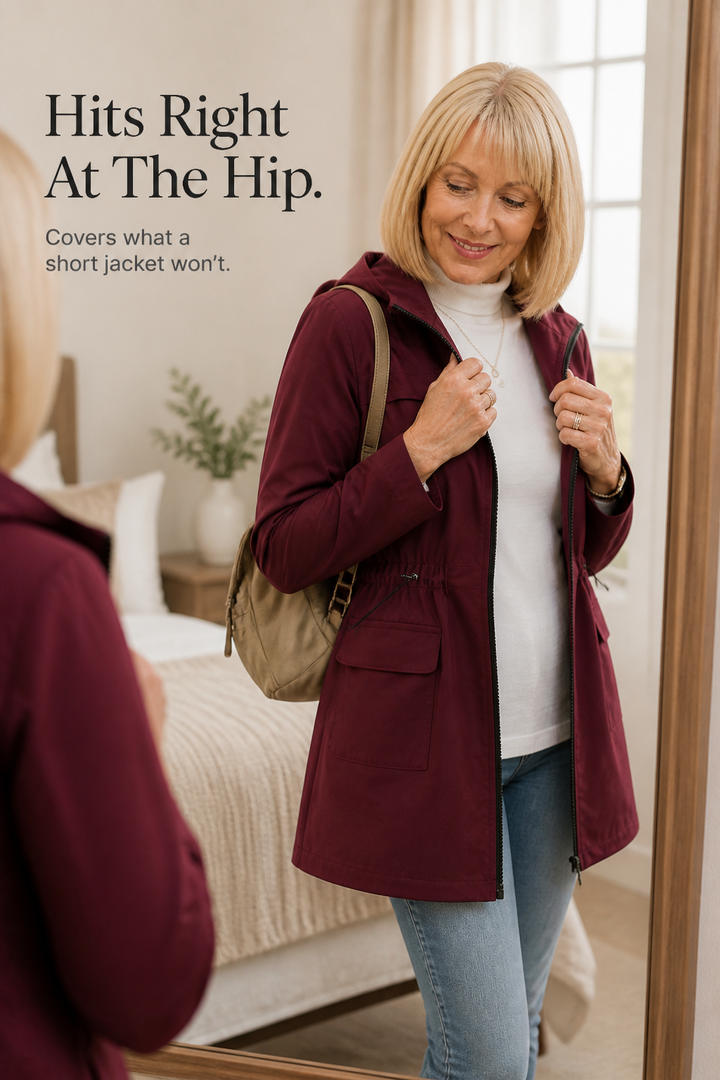 Rainette – Drawstring Waist Hooded Rain Jacket
