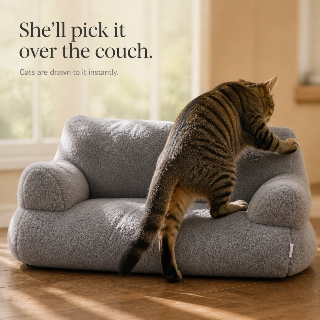 HearthPaw – Plush Sofa-Shaped Cat Bed