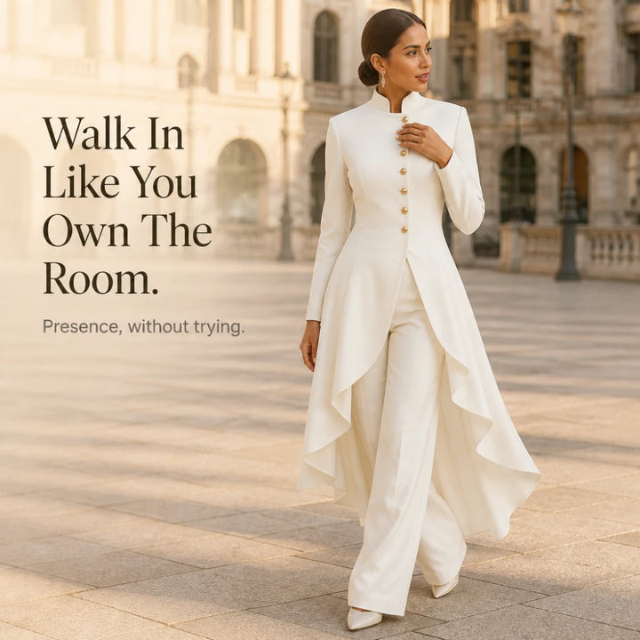 Vellora – Asymmetric Ruffled Tunic And Wide-Leg Pants Set