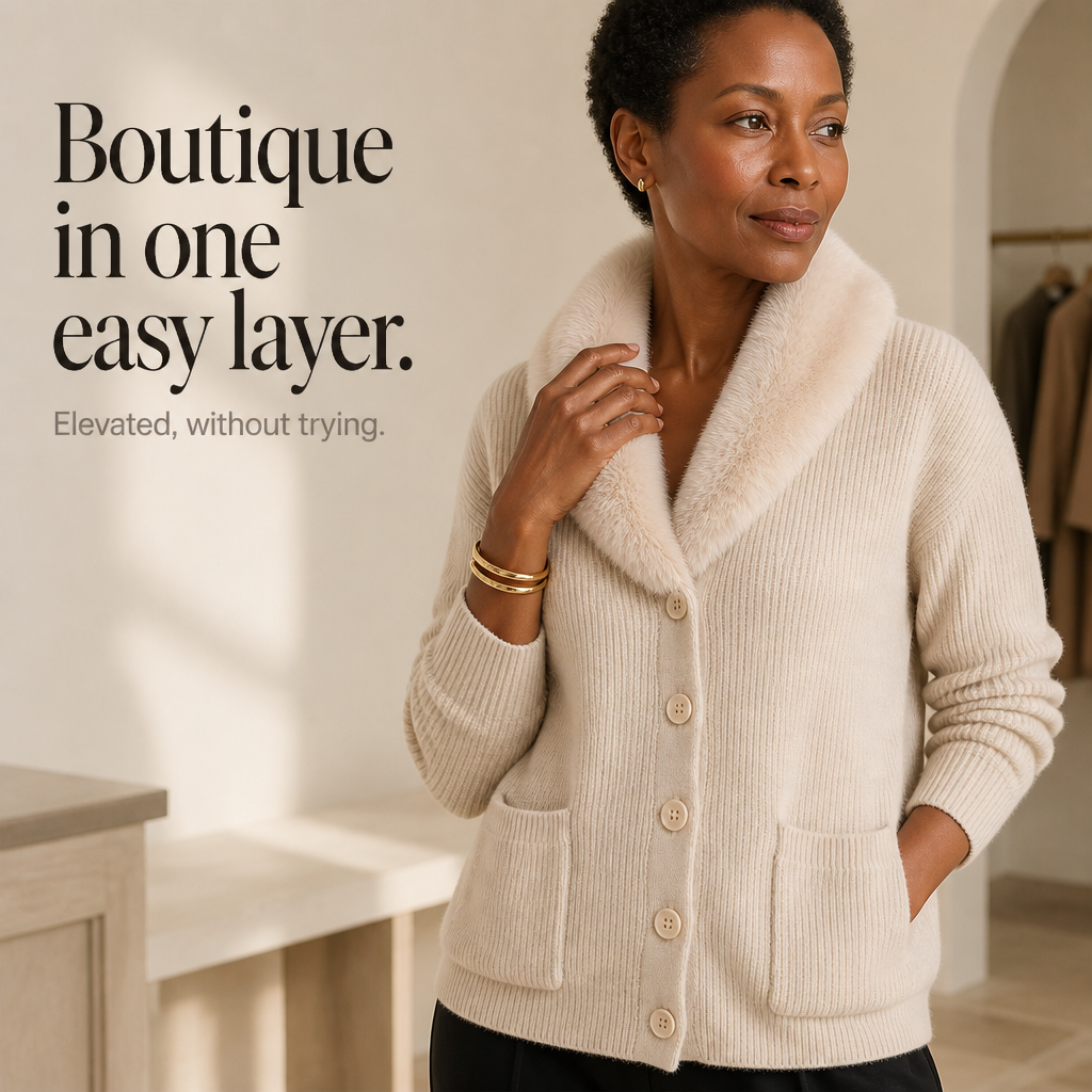 Shaguna – Shaggy Collar Ribbed Knit Cardigan