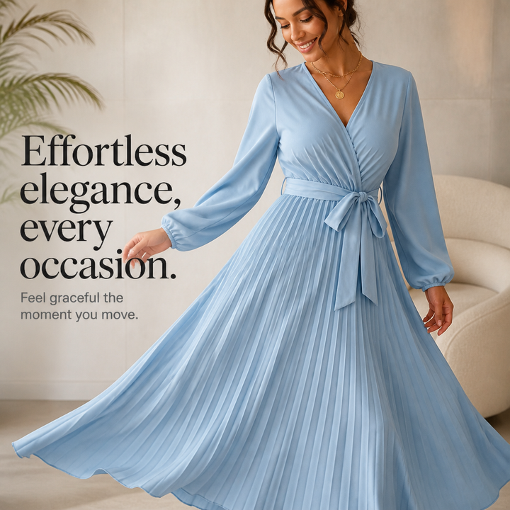 Lunavia – Pleated Wrap-Neck High-Waisted Maxi Dress