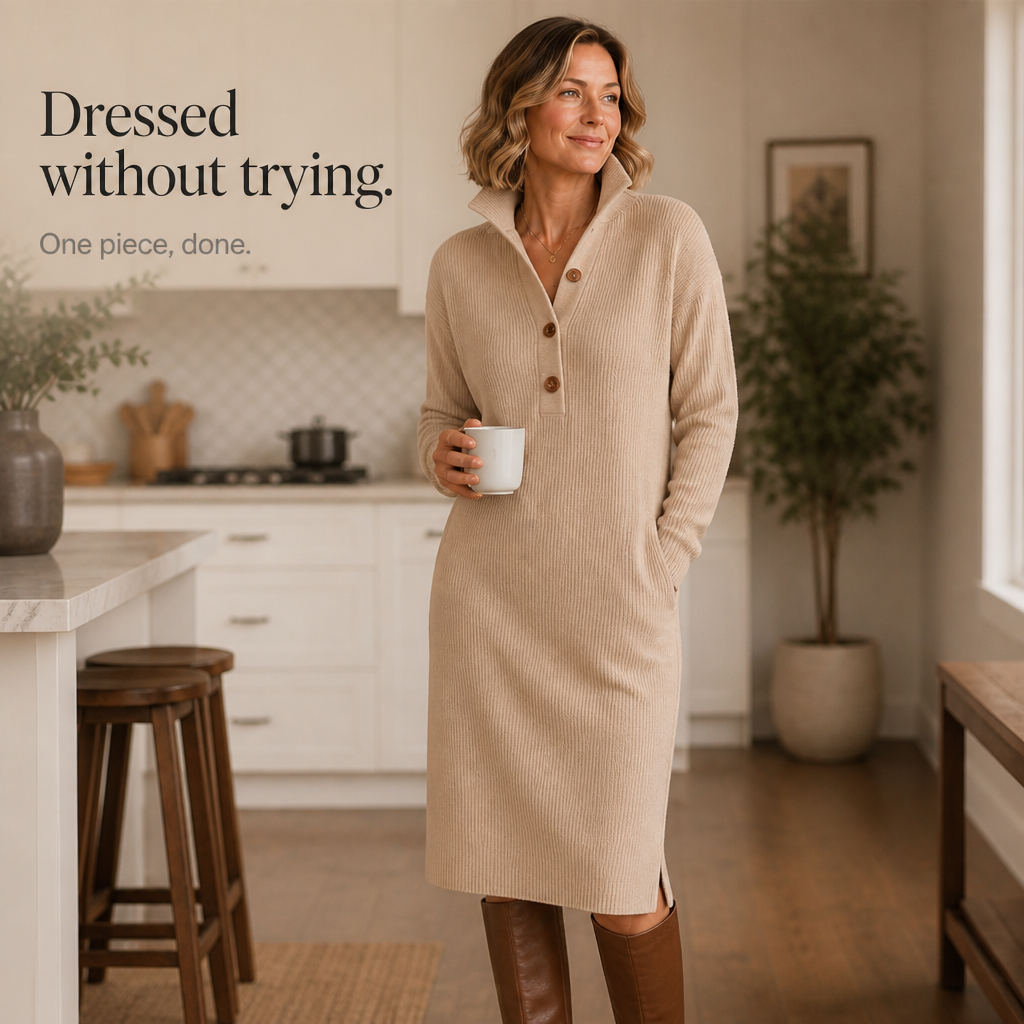 Lapella – Ribbed Lapel-Collar Sweater Dress