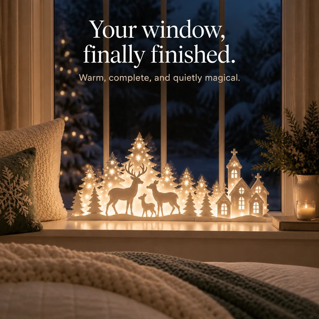 Deerwood Glow – LED Christmas Window Village With Deer