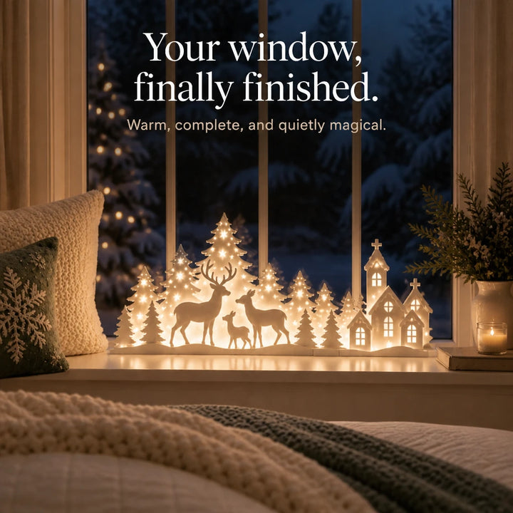 Deerwood Glow – LED Christmas Window Village With Deer