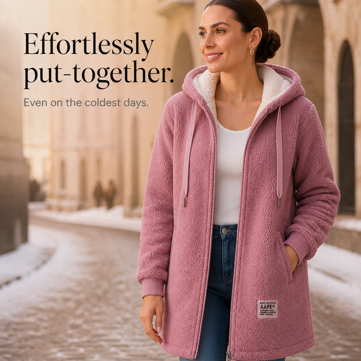 Veloura – Hooded Mid-Length Faux-Shearling Jacket
