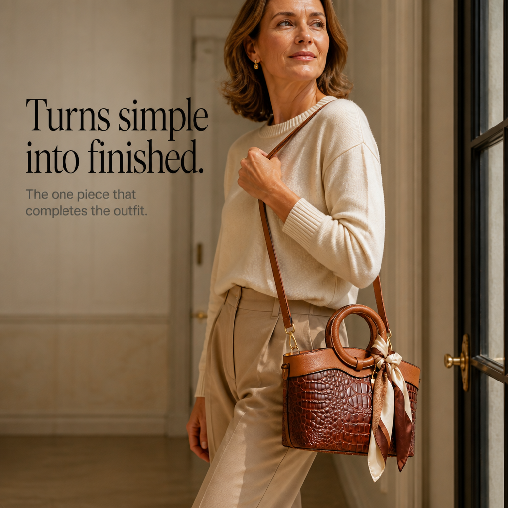 Ladrienne – Croc-Embossed Round Handle Convertible Tote