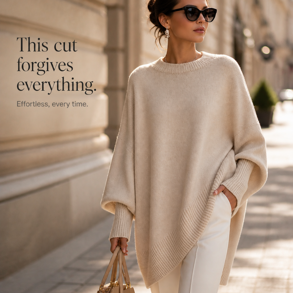 Livia – Oversized Wide-Sleeve Knit Poncho Sweater