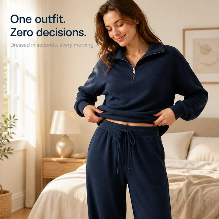 Veya – Quarter-Zip Stand-Collar Blouse And Wide-Leg Trouser Set