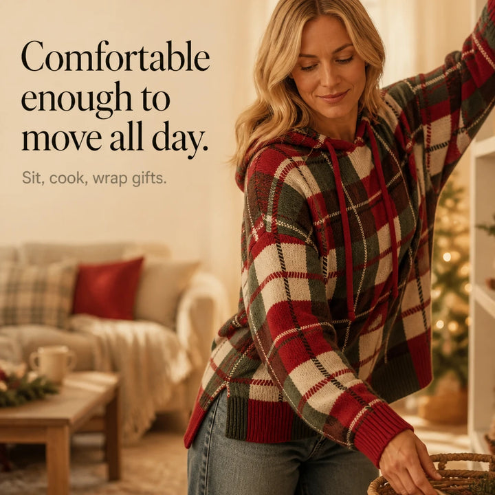 Overa – Plaid Knit Hooded Sweater