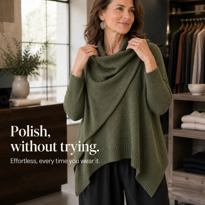Cowlora – Draped Cowl-Neck Knit Pullover
