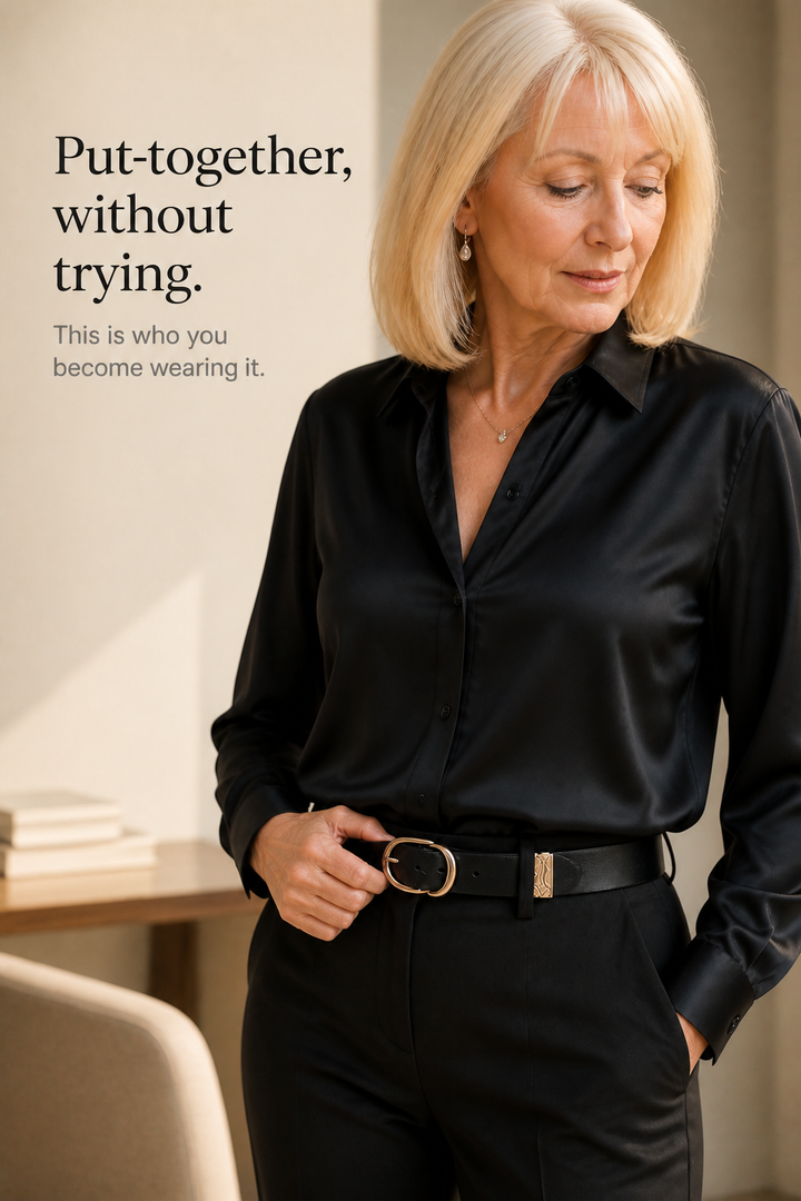 Placket & Poise – Concealed Placket Satin Long Sleeve Blouse