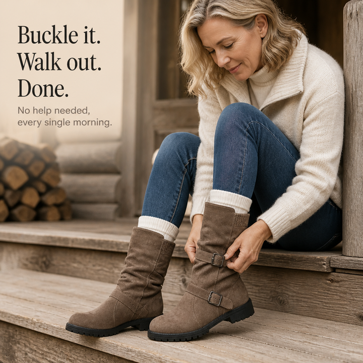 Wearbella – Buckle-Strap Slouchy Mid-Calf Boots