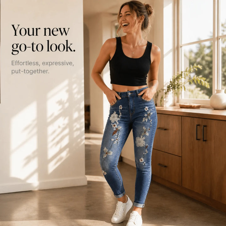 Florenza – Floral Embroidered High-Waisted Jeans