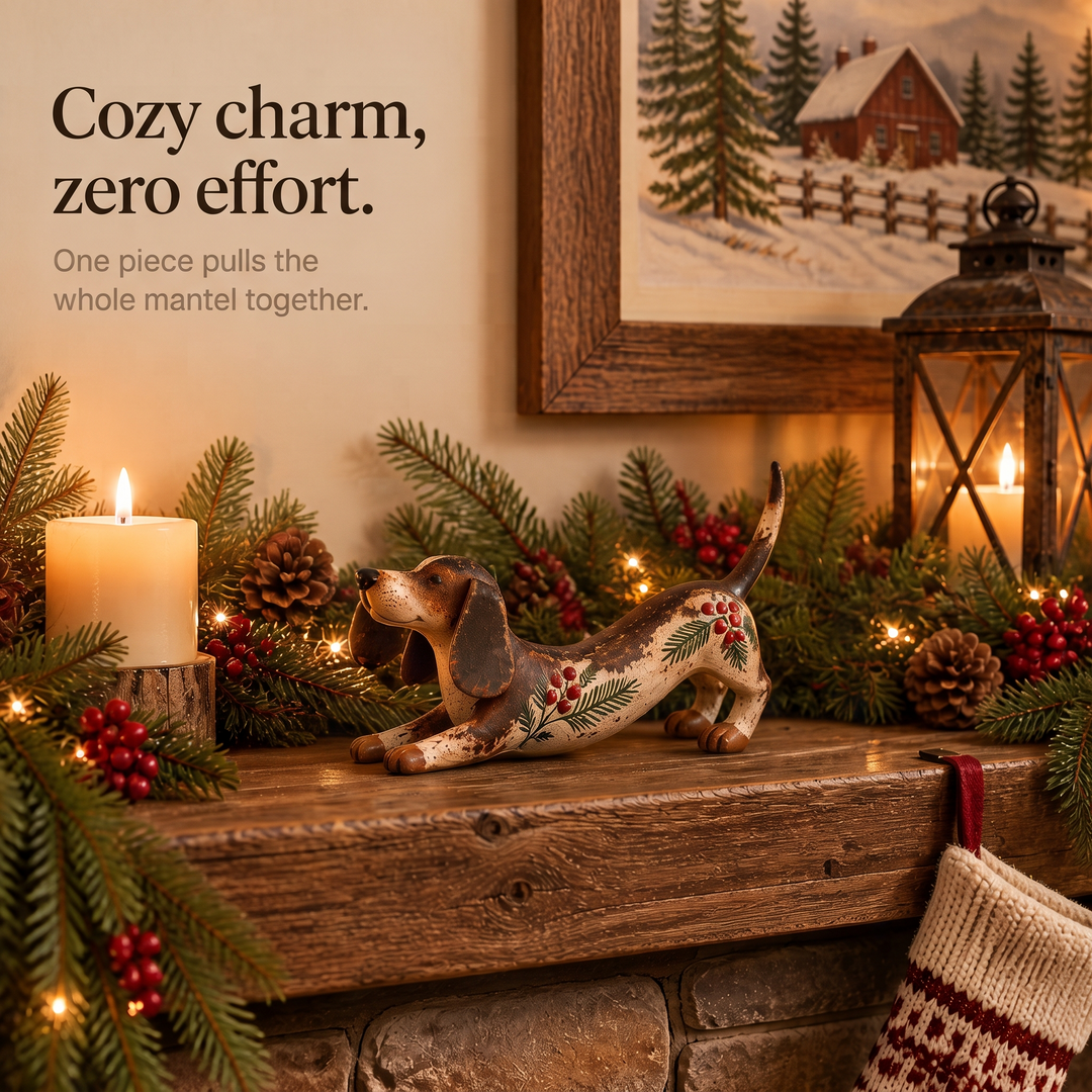 Holly Hound – Evergreen Berry Dachshund Christmas Figurine