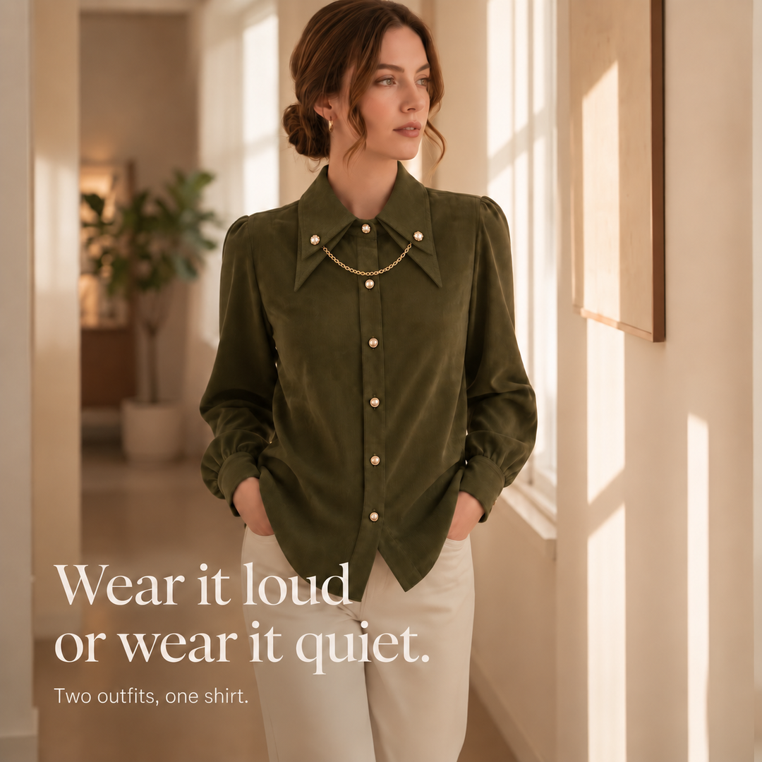 Corduvia – Studded Collar Corduroy-Look Shirt With Detachable Chain