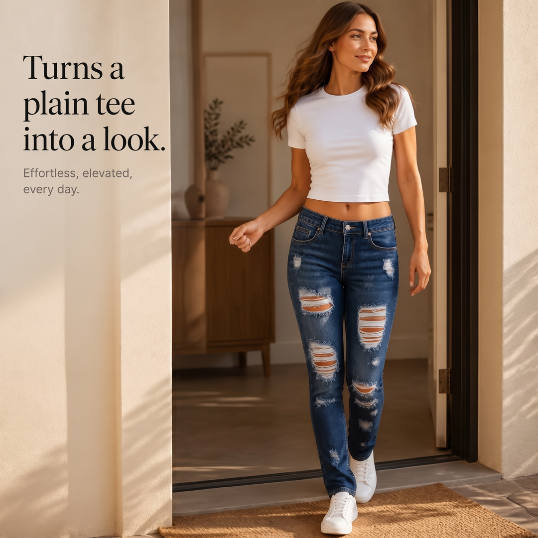 Curvella – Distressed High-Waisted Skinny Stretch Jeans