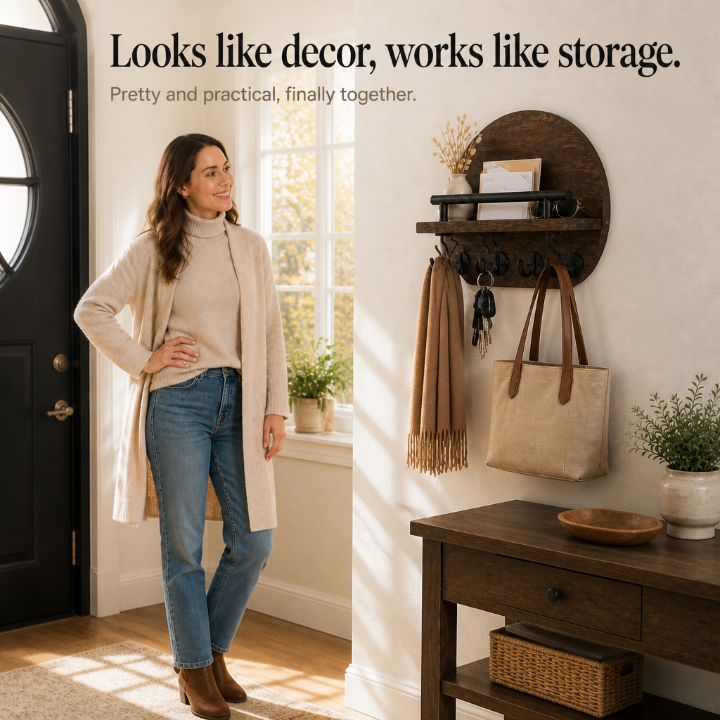 Keyhaven – Wall-Mounted Entryway Shelf With Double Hooks