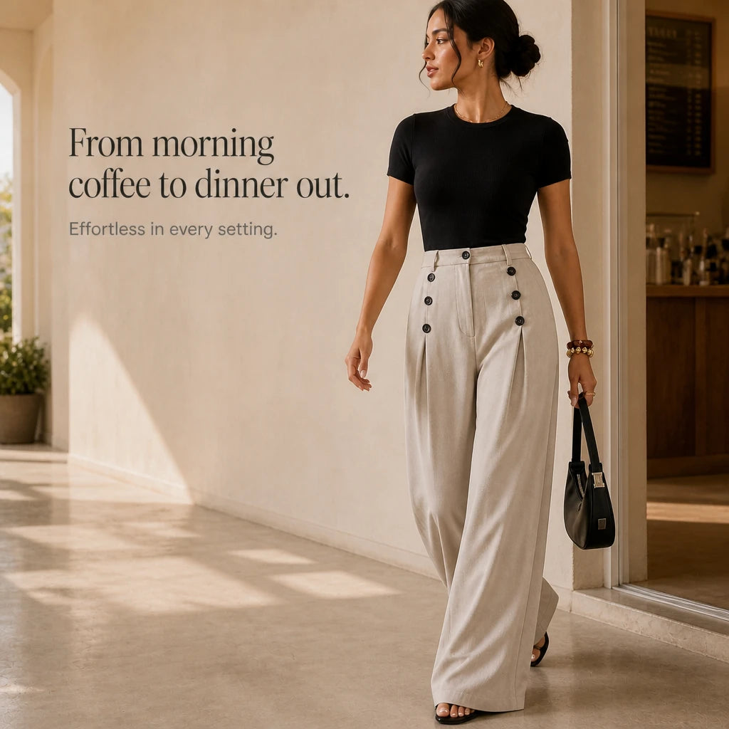Veloura – High-Waisted Pleated Wide-Leg Trousers