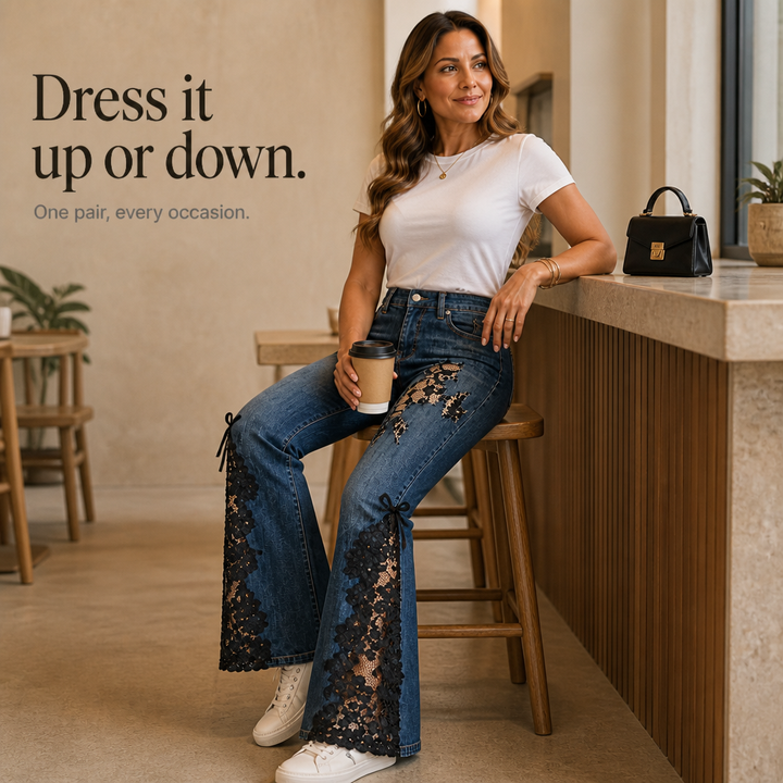 Laceflare – Black Floral Lace Panel Flare Jeans