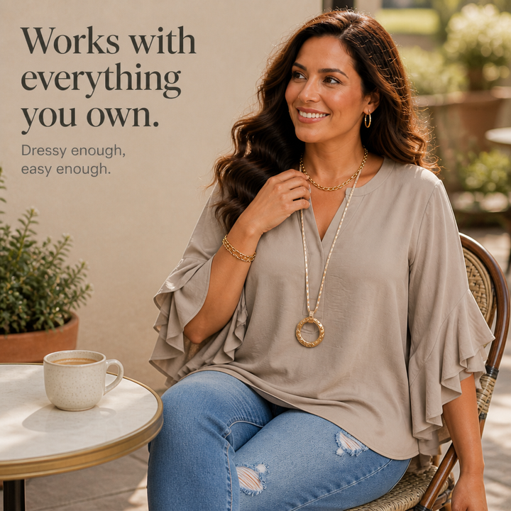 Florenza – Floral Ruffle-Sleeve V-Neck Blouse