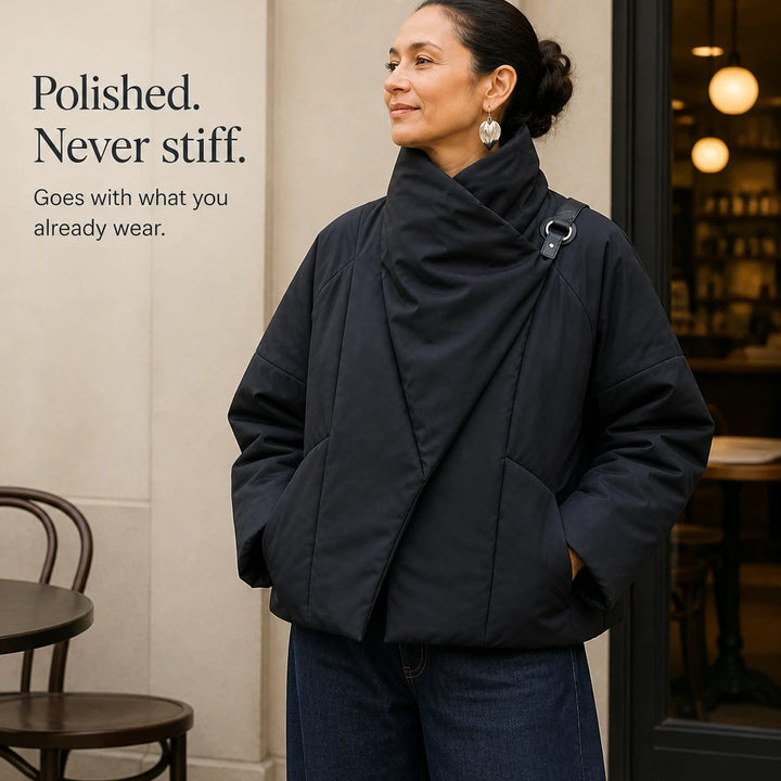 Veluna – Asymmetric Draped-Neck Puffer Jacket