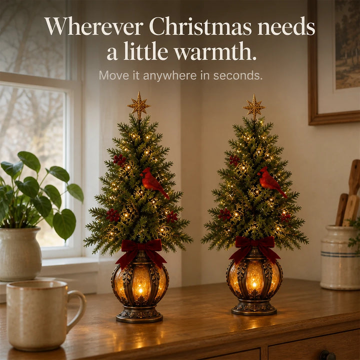 Cardinal Glow – Pre-Lit Cardinal Lantern Trees