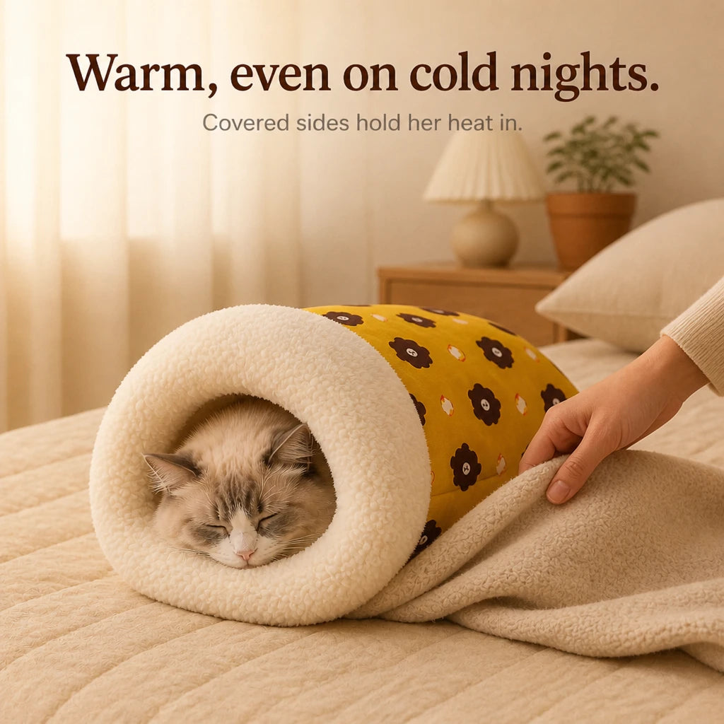 CozyBurrow – Plush Semi-Enclosed Cat Sleeping Bag