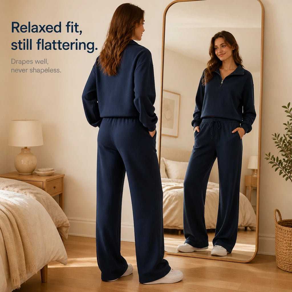 Veya – Quarter-Zip Stand-Collar Blouse And Wide-Leg Trouser Set