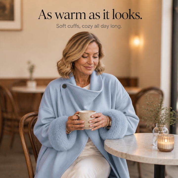 Wearbella – Faux Fur Cuff Asymmetric Wrap Blend Jacket