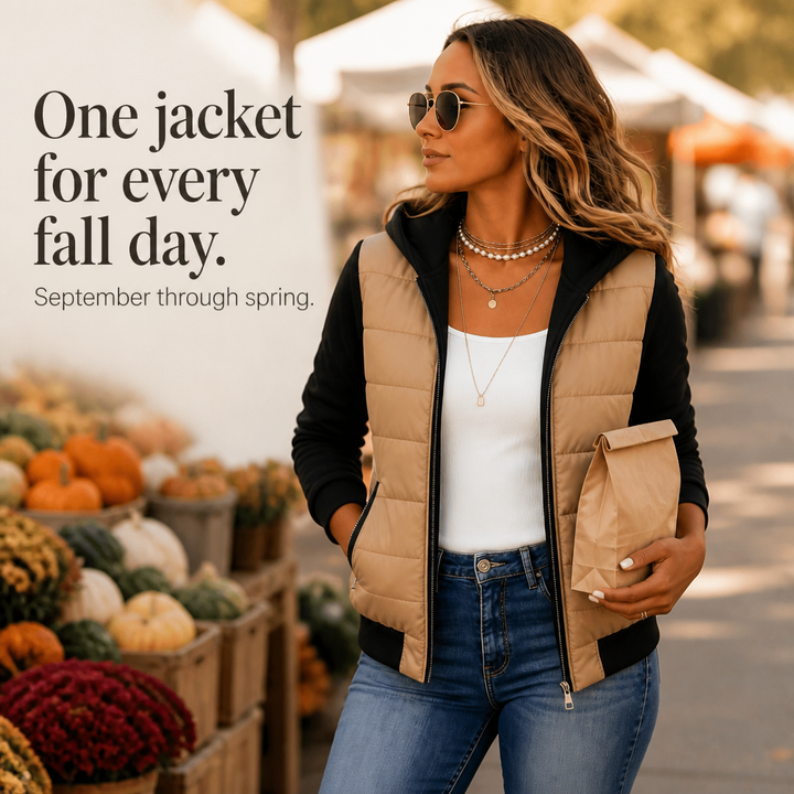 Coeza – Mixed-Media Quilted Puffer Knit-Sleeve Jacket