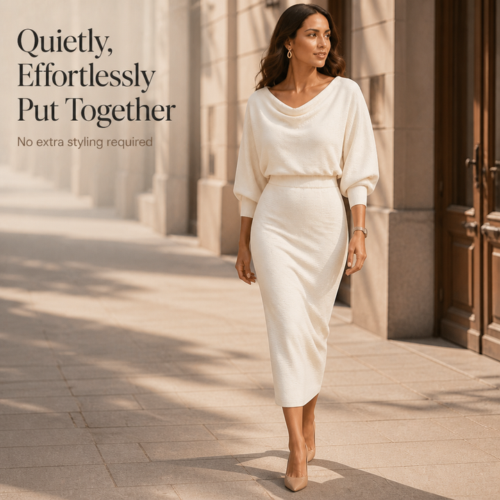 Wearbella – Ribbed Draped Top And Midi Skirt Set