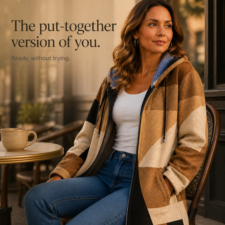 Patchwork & Poise – Geometric Color-Block Hooded Jacket