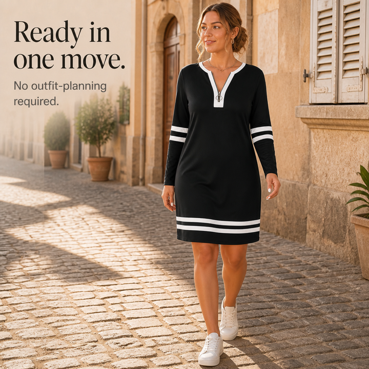 Wearbella – Half-Zip O-Ring Contrast Trim Shift Dress