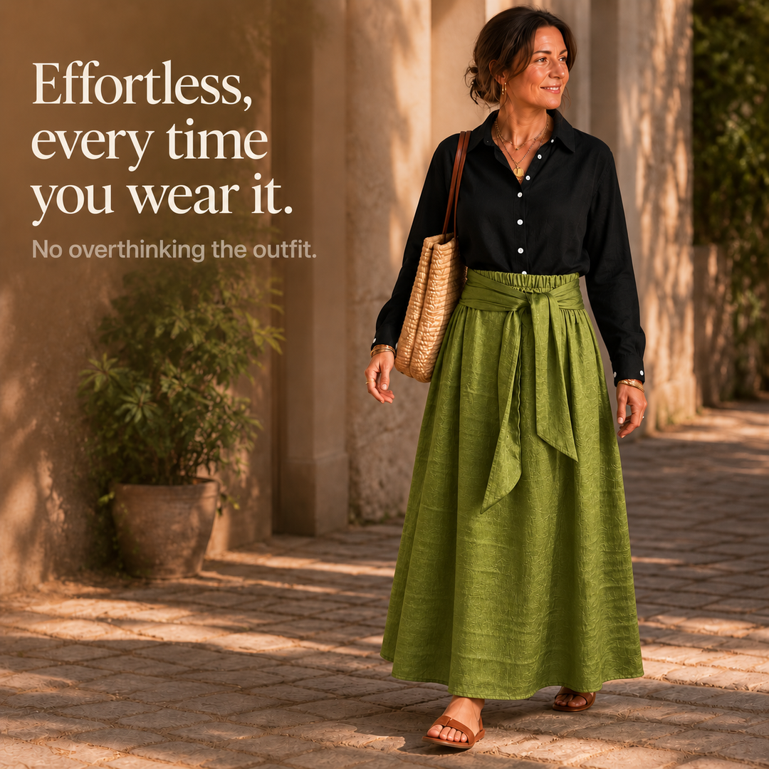 Olive & Onyx – Button Shirt And Tie-Waist Midi Skirt Set