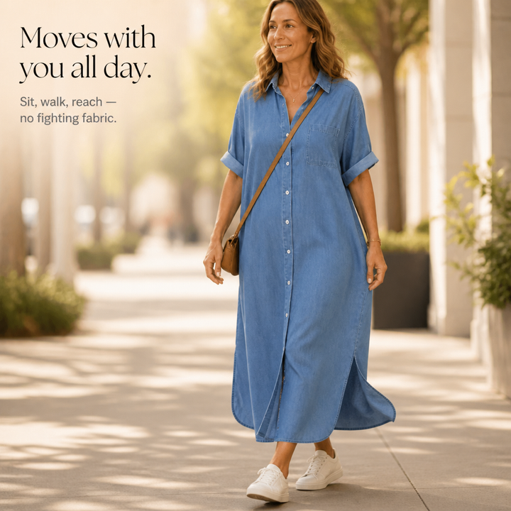 Wearbella – Loose-Fit Buttoned Denim Shirt Dress