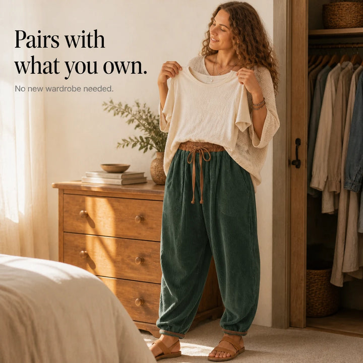 Cordelia – Ribbed Corduroy-Look Lantern Pants